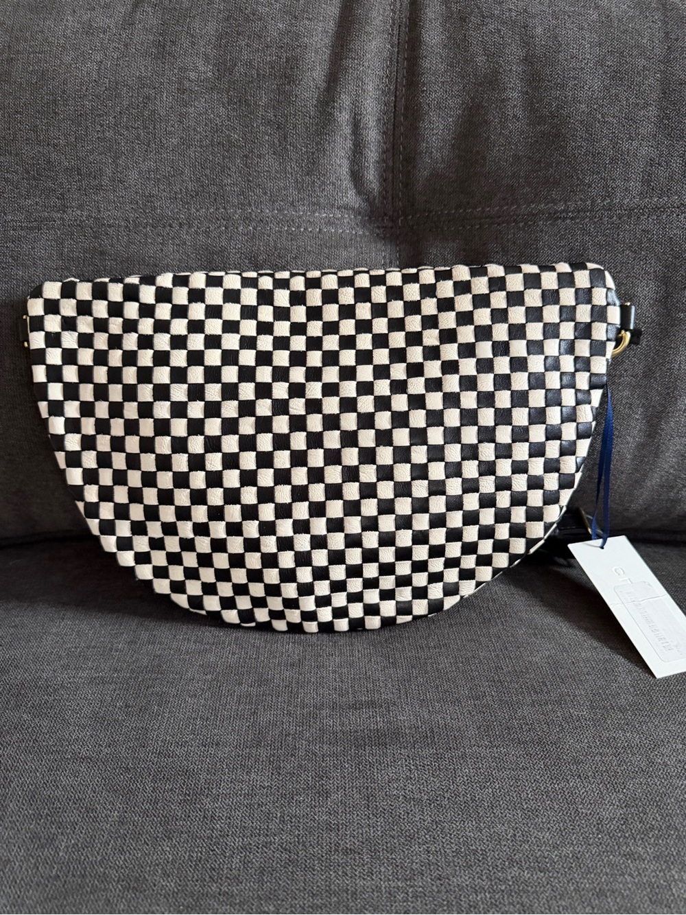 Clare V. Grande Woven Leather Belt Bag in Black And Cream Checker NWT - Picture 4 of 7